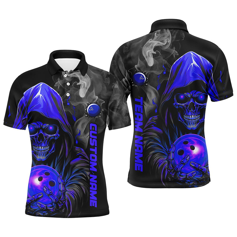 Personalized Blue Skull Men'S Bowling Team Jersey Smoke Bowling Polo Shirts For Bowlers IPHW5406