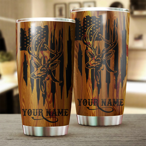 Best Deer Hunting American Flag Custom name 1PC  Stainless Steel Tumbler Cup - Personalized gift ideas for Deer Hunters - IPH2430