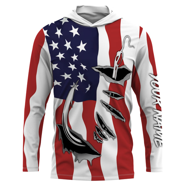Fishing hook American Flag Long Sleeve Fishing Shirts, Personalized Patriotic Fishing gifts for men - IPH1900