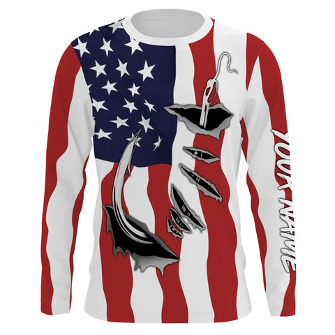 Fishing hook American Flag Long Sleeve Fishing Shirts, Personalized Patriotic Fishing gifts for men - IPH1900