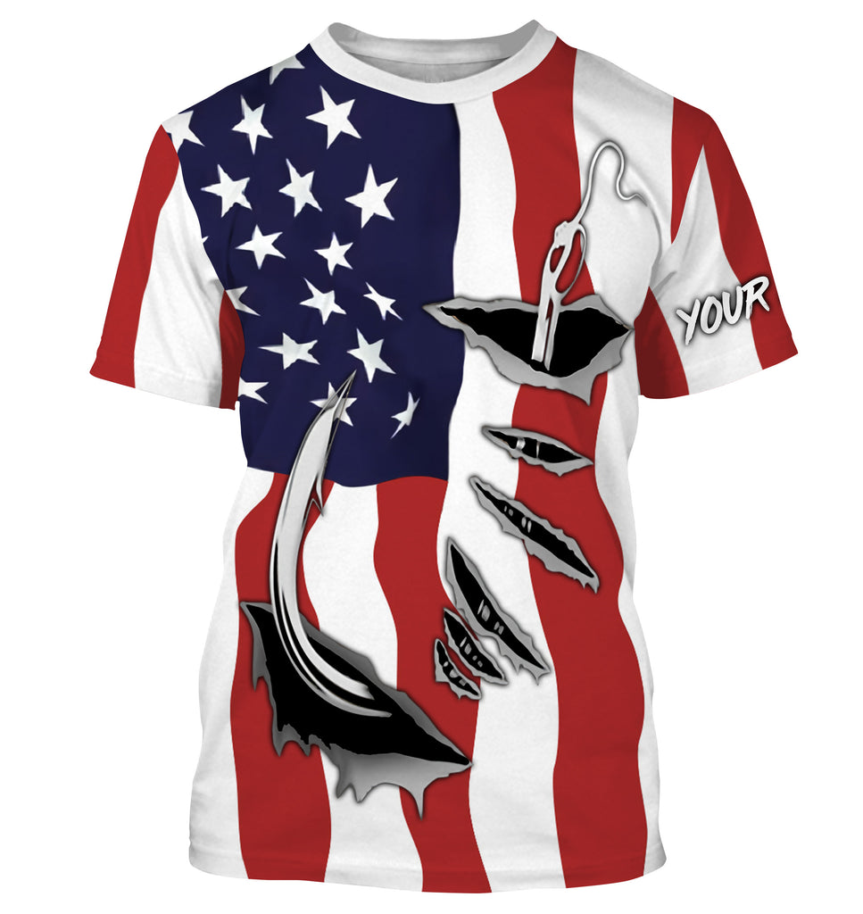 Fishing hook American Flag Long Sleeve Fishing Shirts, Personalized Pa –  Myfihu