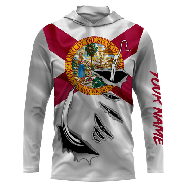 Florida Flag 3D Fish hook UPF 30+ Custom Long Sleeve performance Fishing Shirts - IPH1901