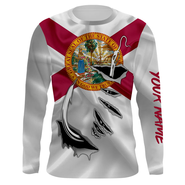 Florida Flag 3D Fish hook UPF 30+ Custom Long Sleeve performance Fishing Shirts - IPH1901