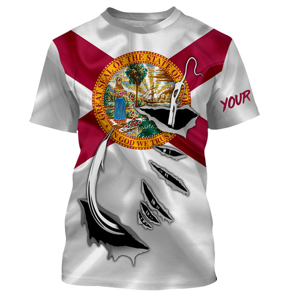 Florida Flag 3D Fish hook UPF 30+ Custom Long Sleeve performance Fishing Shirts - IPH1901