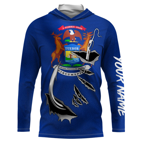 Michigan Fishing hook 3D Flag Fishing Shirts, Personalized Michigan Fishing jerseys - IPH1902
