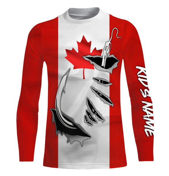 Canada Flag Fishing 3D Fish Hook Custom Long sleeves Fishing Shirts UPF 30+ personalized Patriotic fishing gifts - IPH1903