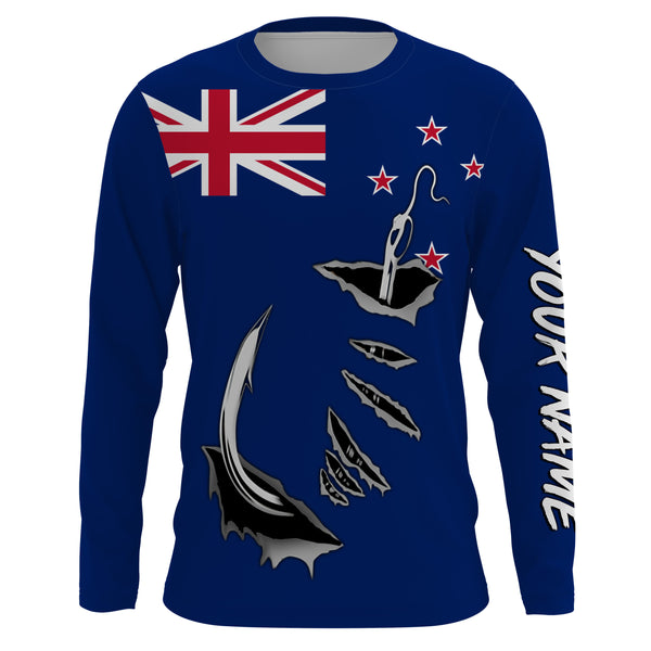 Fishing hook Newzealand Flag Long Sleeve Fishing Shirts, Personalized Patriotic Fishing gifts for men IPHW2643