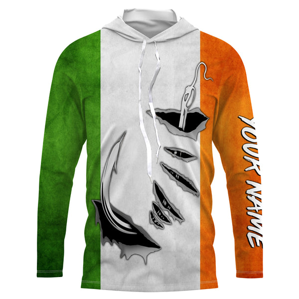 Fishing hook Ireland Flag Long Sleeve Fishing Shirts, Personalized Patriotic Fishing gifts for men IPHW2644