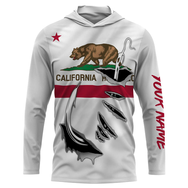 California Fishing hooks Custom Long Sleeve Fishing Shirts, California Flag Fishing jerseys gift ideas for men- IPH1904