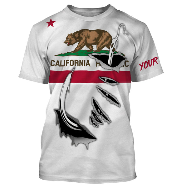 California Fishing hooks Custom Long Sleeve Fishing Shirts, California Flag Fishing jerseys gift ideas for men- IPH1904
