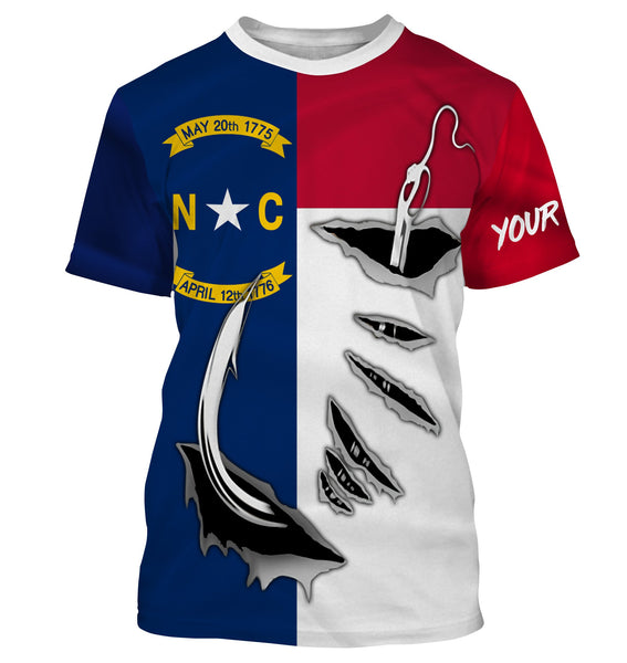 NC Fishing hooks Long Sleeve performance Fishing Shirts, Custom North Carolina Flag Fishing jerseys - IPH1905