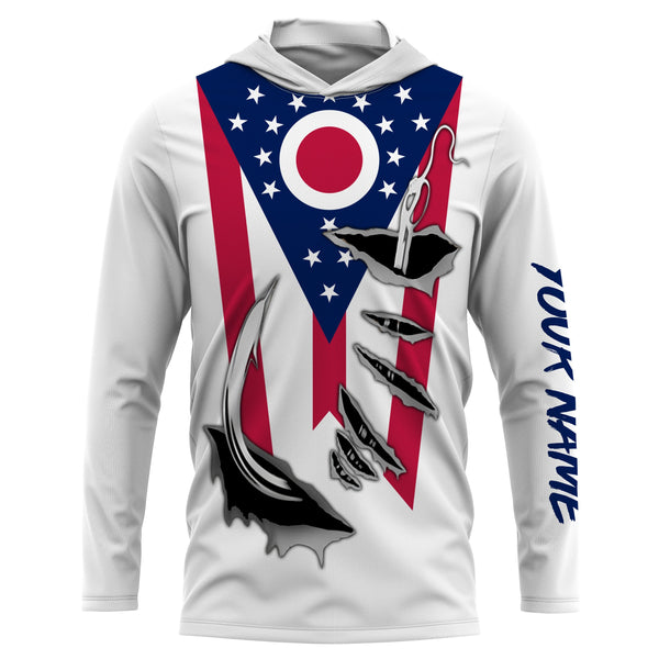 Personalized Fishing hooks Ohio flag performance Fishing Shirts, Ohio Fishing jerseys Fishing gift ideas - IPH1906