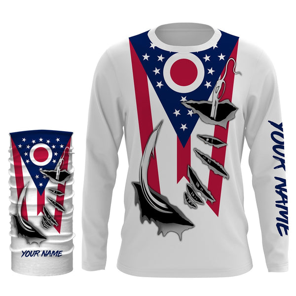 Personalized Fishing hooks Ohio flag performance Fishing Shirts, Ohio Fishing jerseys Fishing gift ideas - IPH1906