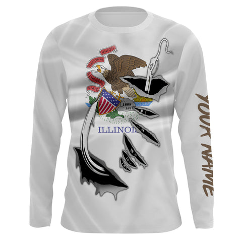 Fishing hooks Illinois Flag Custom Long sleeves Fishing Shirts, personalized Patriotic fishing gifts - IPH1908