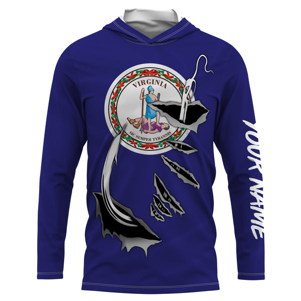 3D Fishing hook Virginia Flag Long Sleeve Fishing Shirts, Personalized VA Fishing gift ideas for men, women and kids - IPH1910