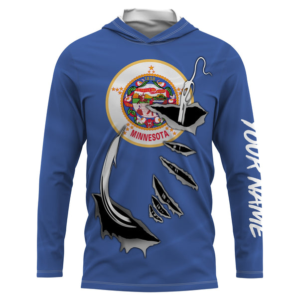 Personalized Minnesota Flag Fishing hook Long Sleeve performance Fishing Shirts Fishing gift IPH1913