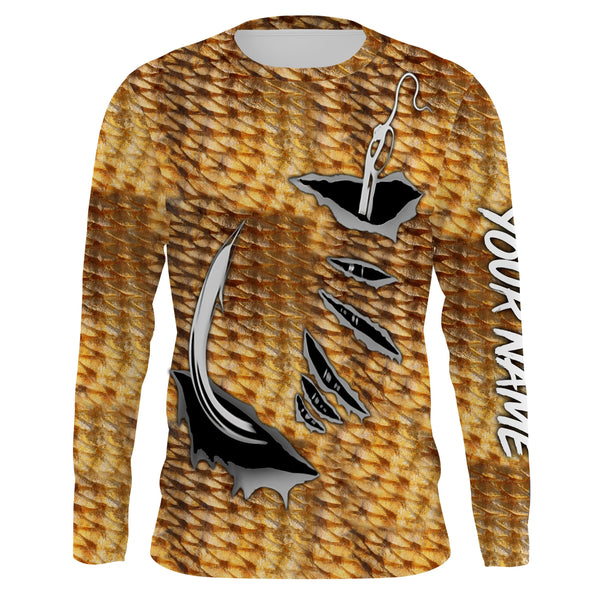 Redfish Fishing scales Fish hook Custom Long Sleeve performance Fishing Shirts | Red drum Fishing shirts - IPH1920