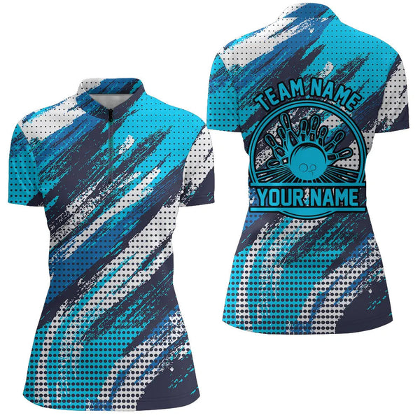 Personalized Bowling Shirts For Women, Bowling Balls And Pins Bowling Team Shirts | Blue IPHW4508