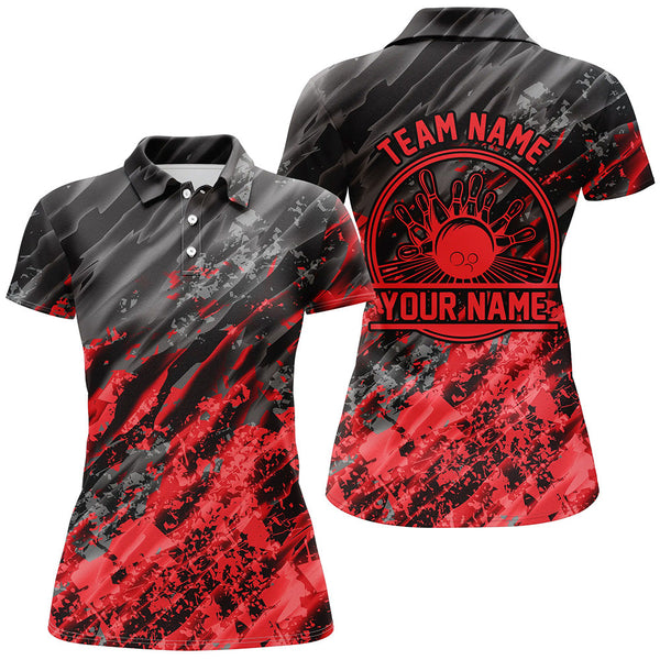 Personalized Bowling Shirts For Women, Bowling Balls And Pins Bowling Team Shirts | Red IPHW4509
