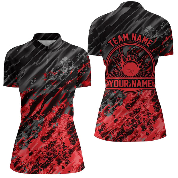 Personalized Bowling Shirts For Women, Bowling Balls And Pins Bowling Team Shirts | Red IPHW4509