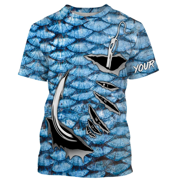 Blue Fish scales Fish hook custom Long Sleeve Fishing Shirts, personalized performance Fishing Shirts - IPHW1292