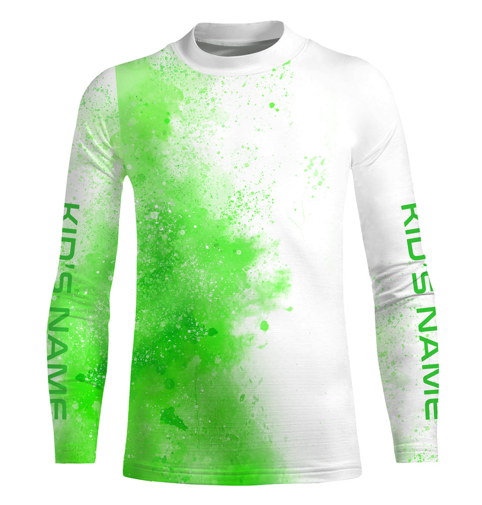 Green Water Splash Custom Long Sleeve Performance Fishing Shirts, Fishing Camo Tournament Shirt IPHW3590 Long Sleeves Hooded UPF / XL