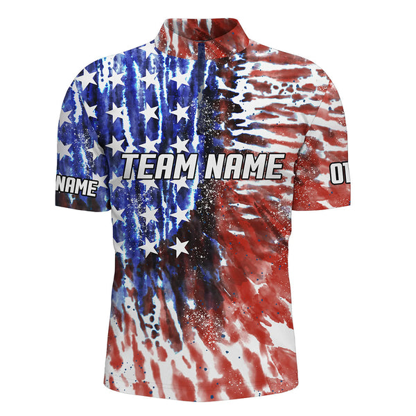 American Flag Tie Dye Bowling Shirts For Men, Custom Bowling Team Jerseys IPHW4526