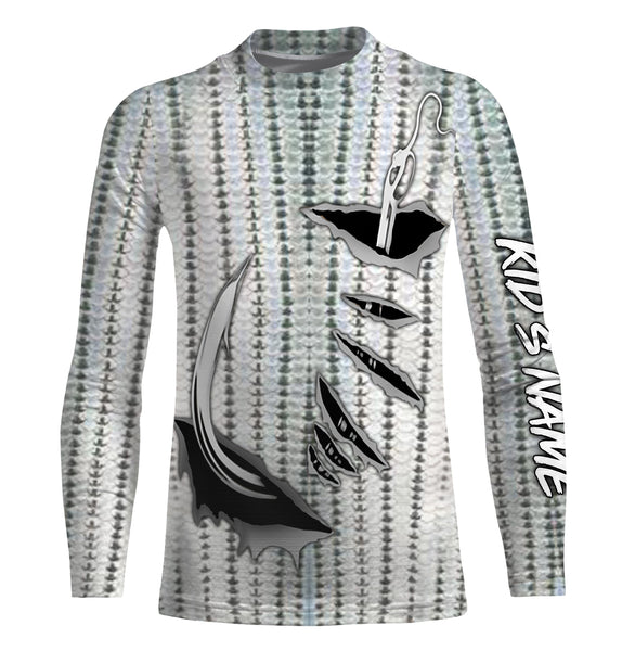 Striped Bass Fishing scales Custom Long Sleeve performance Fishing Shirts, personalized Fishing apparel - IPH1924