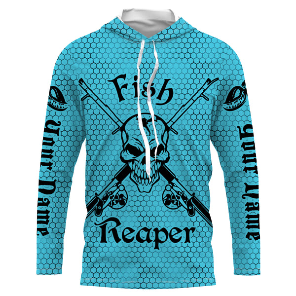 Custom Fish reaper Fishing jerseys, Fishing skull Long sleeve performance Fishing Shirts | blue IPHW3156