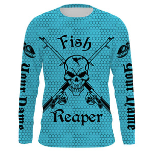 Custom Fish reaper Fishing jerseys, Fishing skull Long sleeve performance Fishing Shirts | blue IPHW3156