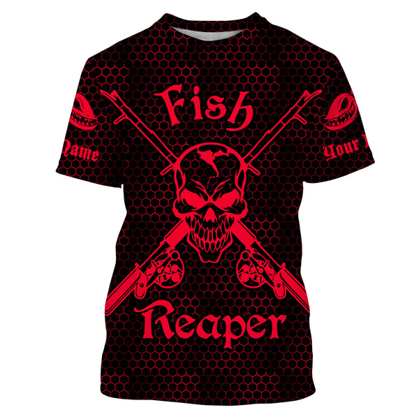Custom Fish reaper Fishing jerseys, Fishing skull Long sleeve performance Fishing Shirts | black red IPHW3170