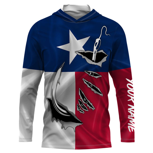 Custom Texas Flag Texas Fishing 3D Fish Hook UV Protection Long Sleeve UPF 30+ personalized fishing apparel gift - IPHW450