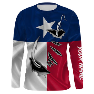 Custom Texas Flag Texas Fishing 3D Fish Hook UV Protection Long Sleeve UPF 30+ personalized fishing apparel gift - IPHW450