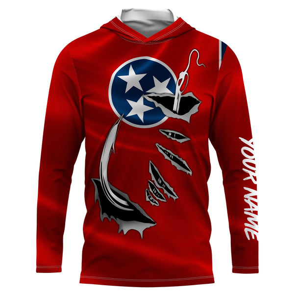 TN Fishing 3D Fish Hook Tennessee Flag UV protection quick dry customize name long sleeves shirts UPF 30+ personalized fishing apparel gift for Fishing lovers - IPHW474