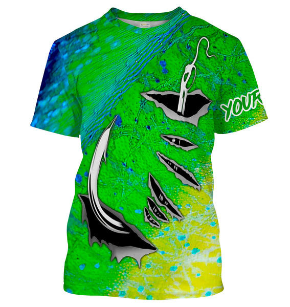 Mahi Mahi Fish skin Fish hook Custom Long Sleeve Fishing Shirts, personalized performance Fishing Shirts - IPHW1293