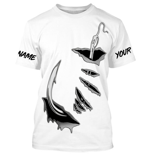 Fishing Fish hook Custom Long sleeve performance Fishing Shirts | white IPHW2996