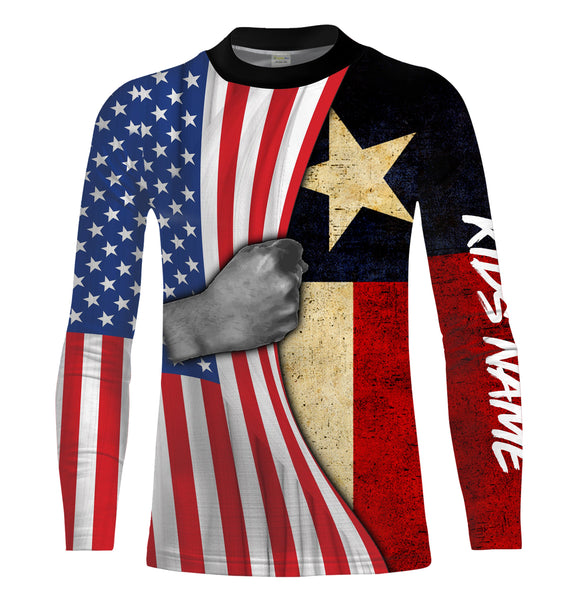 Personalized American Texas Flag Custom Long Sleeve performance Shirts, Patriotic apparel 4th of July day - IPHW1159