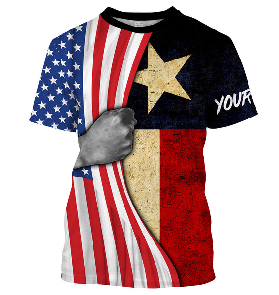 Personalized American Texas Flag Custom Long Sleeve performance Shirts, Patriotic apparel 4th of July day - IPHW1159