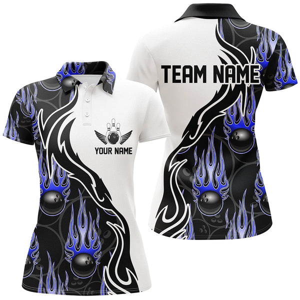Custom Bowling Shirts For Women, Personalized Flame Bowling Team Jerseys | Blue IPHW5003