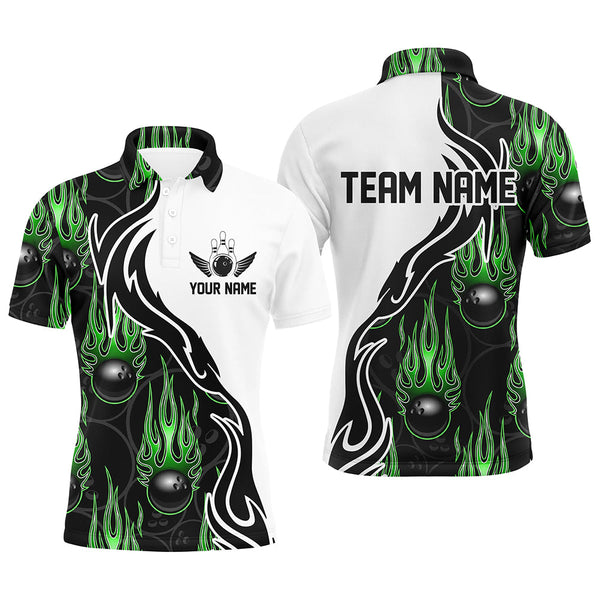 Custom Bowling Shirts For Men And Women, Personalized Flame Bowling Team Jerseys | Green IPHW5004