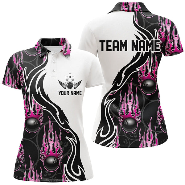 Custom Bowling Shirts For Women, Personalized Flame Bowling Team Jerseys | Pink IPHW5005