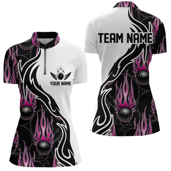 Custom Bowling Shirts For Women, Personalized Flame Bowling Team Jerseys | Pink IPHW5005