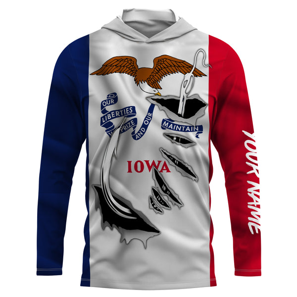 Iowa Flag 3D Fish Hook UV protection custom long sleeves shirts UPF 30+ fishing apparel gifts - IPHW478