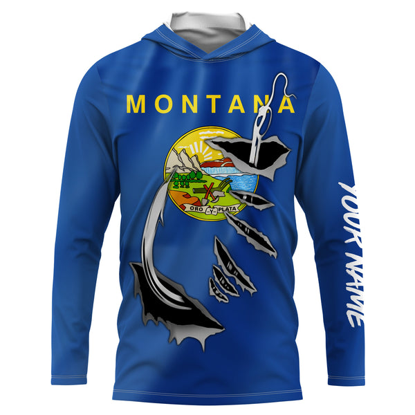 Montana Flag 3D Fish Hook UV protection custom long sleeves Fishing shirts UPF 30+ fishing apparel - IPHW477