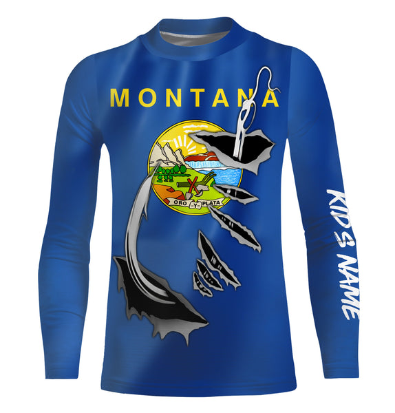 Montana Flag 3D Fish Hook UV protection custom long sleeves Fishing shirts UPF 30+ fishing apparel - IPHW477