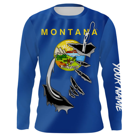 Montana Flag 3D Fish Hook UV protection custom long sleeves Fishing shirts UPF 30+ fishing apparel - IPHW477