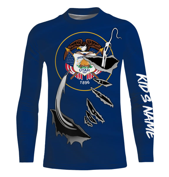 Utah Flag 3D Fish hook UV protection Custom long sleeve performance Fishing Shirts UPF 30+ fishing apparel - IPHW513