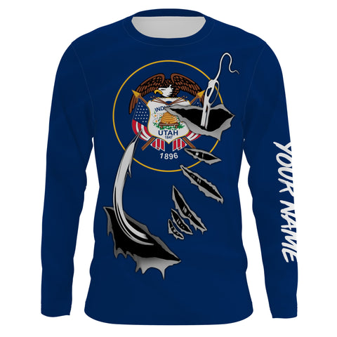 Utah Flag 3D Fish hook UV protection Custom long sleeve performance Fishing Shirts UPF 30+ fishing apparel - IPHW513