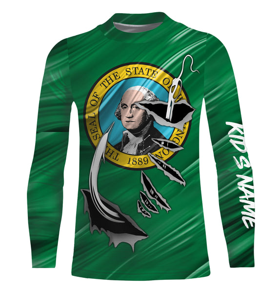 Washington Flag Fish hook Custom long sleeve performance Fishing Shirts fishing apparel - IPHW515