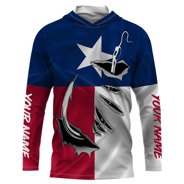 Personalized Texas Flag 3D Fish Hook UV Protection Long Sleeve performance Fishing Shirts UPF 30+ - Customized Fishing All over printed Shirts - IPHW483
